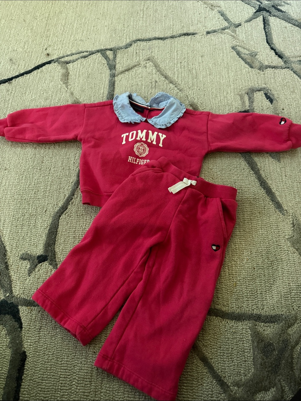 Tommy Hilfiger Red Kids Sweatshirt Set with Light Blue Collar